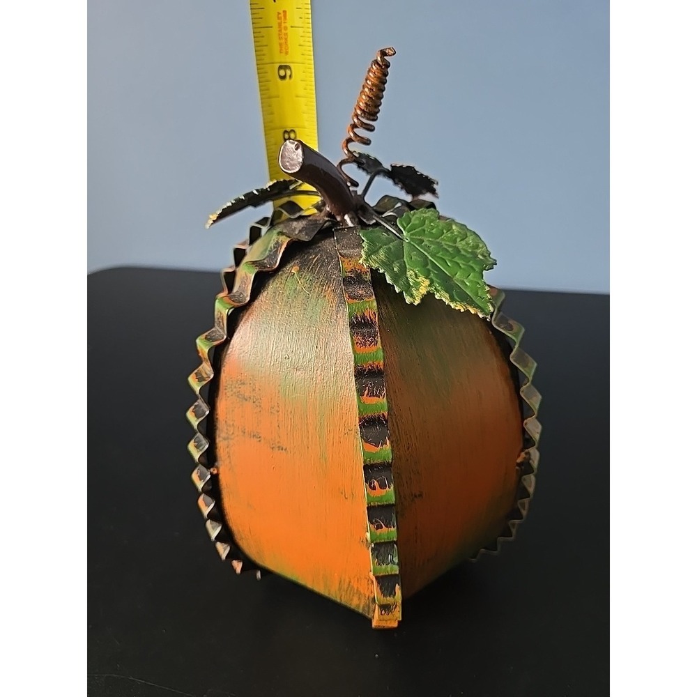 Metal Fall Harvest Pumpkin with Leaves ~ Tabletop‎ Centerpiece Home Decor - Picture 9 of 10